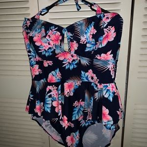 Plus size one piece floral peplum bathing suit